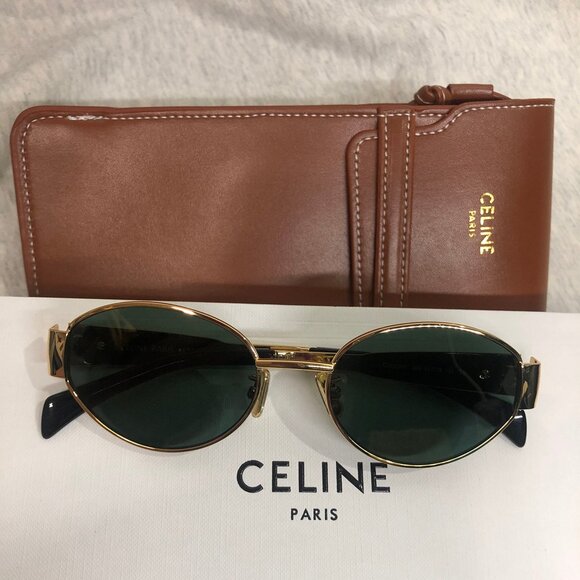 Celine Triomphe Metal Sunglasses in Metal Gold / Green - Picture 2 of 6